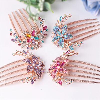 China Women's Hair Accessories Flower Shining Rhinestone Hair Comb Crystal Hair Ornaments Jewelry Wedding Leaf Bridal Hair Accessories Elegant Women for sale