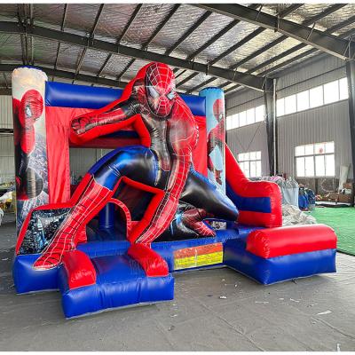 China Spider Man Waterproof Slide Combo Inflatable Spiderman Jumping Castle Bouncy Slide For Sale for sale