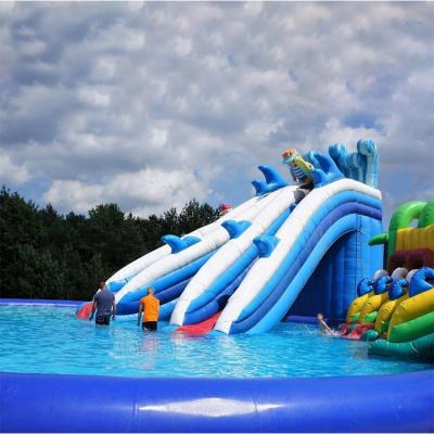 China Dourable Cheap Inflatable Water Slide With Pool Amusement Park Inflatable dolphin water slide bouncy for sale