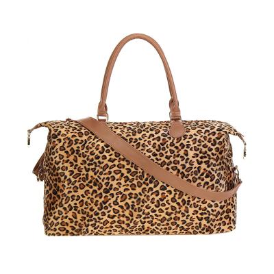 China Outdoor Activities Women Canvas Leopard Plaid Travel Duffle Unisex Large Size Shoulder Bag With Crossbody for sale