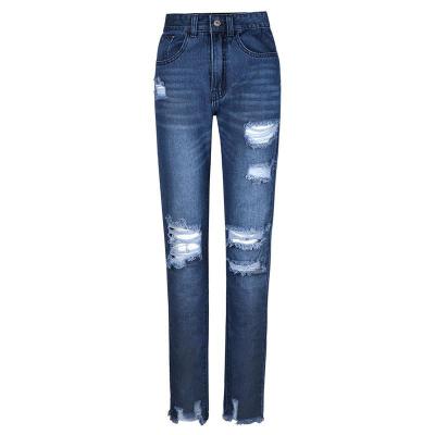 China Breathable Women High Waist Skinny Stretch Ripped Jeans Destroyed Denim Pants for sale