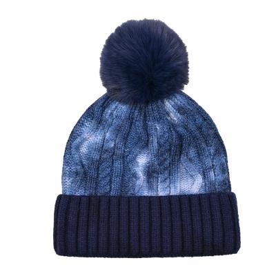 China COMMON women dye knotting winter sports hat plush ball street fashion natural warm knitted authentic hat for sale