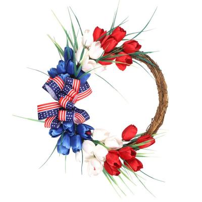 China Fashion Silk Flower Garland Hanging Welcome Wreaths Deco for 4th July Front Door Independence Day Decoration Pendant Ornament for sale