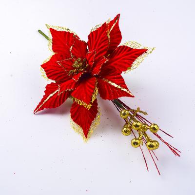 China Polyester+Iiron Red Christmas Poinsettia Flower Primitive Stem for sale