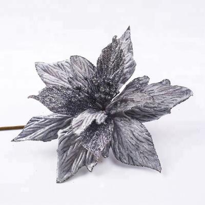 China Silver Polyester+iron Christmas poinsettia flower for decoration for sale