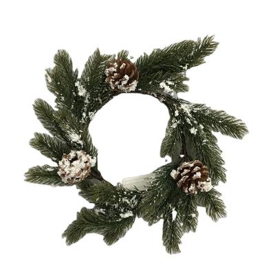 China Plastic +iron Christmas Artificial Snowy Wreath With Pine Cone For Decoration for sale