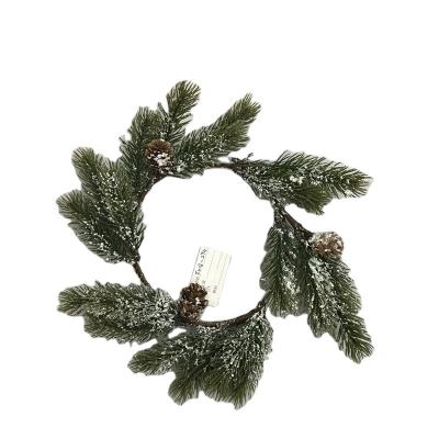 China Wholesale plastic +iron snow flocked 28cm Christmas wreath with pine cone for sale