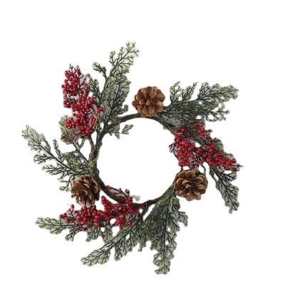 China Plastic Red +iron Berry Pine Cone Christmas Wreath Supplier for sale