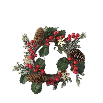 China Plastic +iron Christmas wreath with natural pine cone and red berry for sale