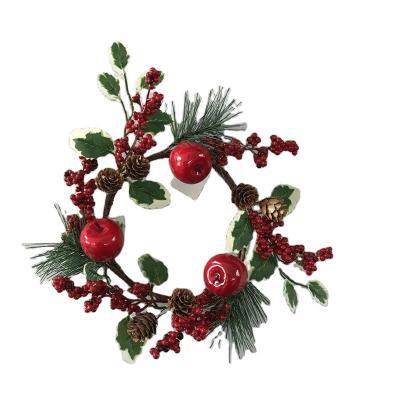 China Plastic +iron factory wholesale Christmas wreath with red pine cone berry for sale