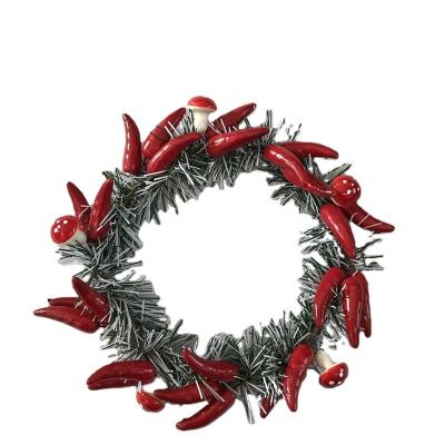 China Plastic Artificial +iron Christmas Wreath with Red Pepper and Mushroom for sale