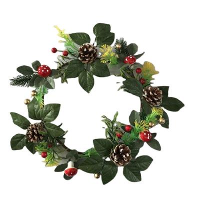 China Wholesale plastic +iron Christmas wreath with pine cone and red mushroom for sale