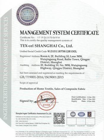 ISO9001 - Tex-Cel Shanghai Co., Ltd.