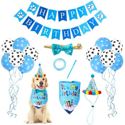 China Viable Scarves Flag Balloon Happy Birthday Bandana Hat Set For Dog With Cute Doggie Birthday Party Supplies Decorations for sale