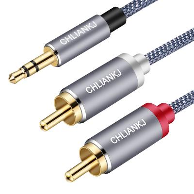 China Car 3.5mm Male to 2RCA Adapter Male Stereo Audio Coaxial Cable Nylon Braided AUX Cord. of RCA Y for Smartphones, MP3, Tablets, loudspeakers for sale