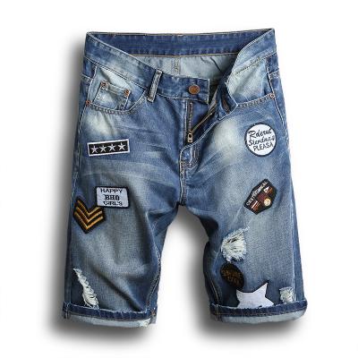 China Men's breathable graffiti ripped short jeans 2021 summer new fashion casual slim hole big than retro style denim shorts brand male clothes for sale