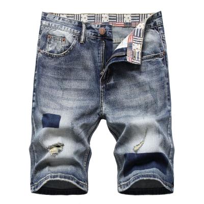 China Men's breathable hole denim shorts 2021 summer new fashion casual slim fit ripped retro short jeans male brand for sale