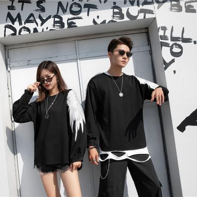 China Breathable Sweatshirt Women Personality Wild Loose Embroidered Wings Pattern Tops Minority Trend Black Women Cultivated Hoodie for sale