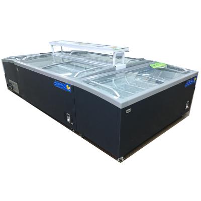 China High Quality Single-temperature Large Capacity Curved Glass Top Type Supermarket Island Freezer Chest Refrigerator for sale