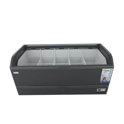 China Single-Temperature Ice Cream Display Chest Freezer Commercial Deep Island Freezer with Curved Glass Doors Over Top for sale