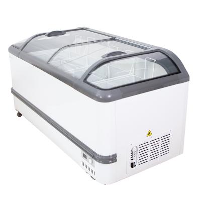 China Single-Temperature Supermarket Slide Freezer Glass Top Island Freezer For Meat for sale