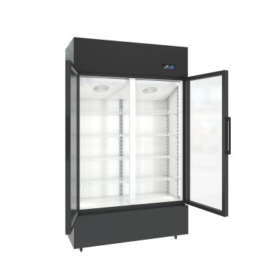 China Upright Beer Glass Refrigerator Single-temperature Supermarket Display Refrigerators Two Door Beverage Beverage Cooler for sale