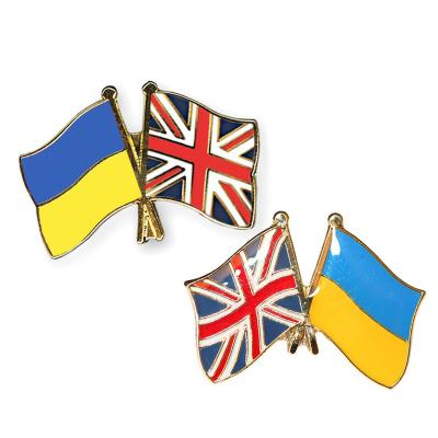 China Custom National Europe Cross Flag Bespoke UK Ukraine Metal Friendship Badge for sale