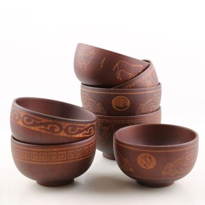 China Wholesale Viable Mongolian Tea Bowl Restaurant Milk Bowl Solid Wood Carving Wood for sale