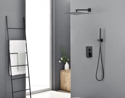 China New Design Waterfall Modern Wall Mounted Shower Faucet Black Square Concealed Shower Sets With 6 Parts for sale