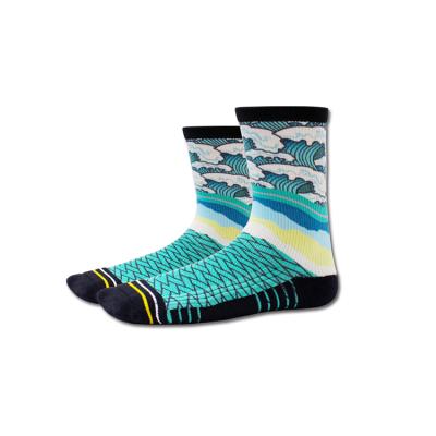 China Breathable Designer Custom 3D Printed Socks Sublimated Printing Crew Socks Terry Half Support Socks Wave Design for sale