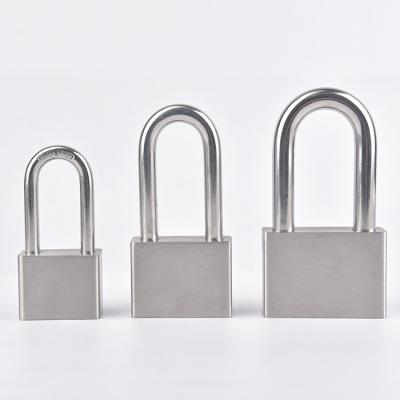 China Durable High Security 30 40 60MM Long Beam Stainless Steel Lock Silver Square Padlock for sale