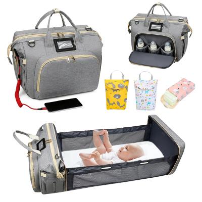 China With USB 3 in 1 Leather Backpack Diaper Bag Travel Baby Diaper Designer Mom Wet Bag with Changing Mat Station for sale