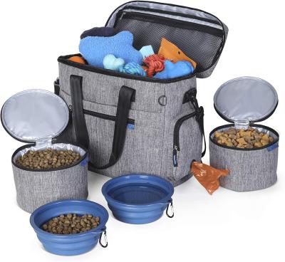 China Breathable Pet Carrier Food Bag Puppy Stuff Dog Travel Bag Pet Travel Packing With Collapsible Dog Bowls for sale