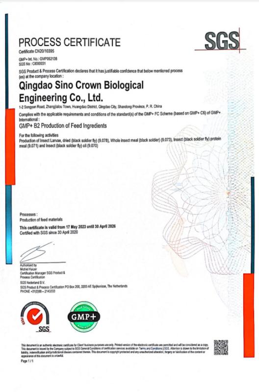 GMP+ certificate - Qingdao Sino Crown Biological Engineering Co., Ltd.