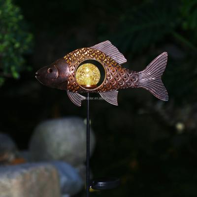 China Outdoor Led Garden Lamp Retro Fish Garden Glass Ball Stake Solar Motion Lights RGBled Garden Lamp for sale