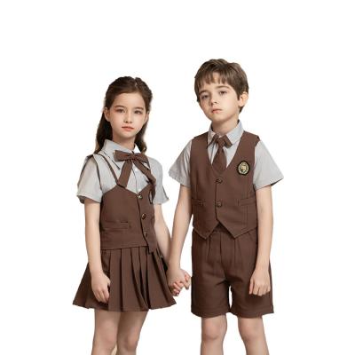 China School uniform kids school uniform school uniform designs three-piece suit for boys and girls khaki short sleeve wholesale custom made for sale