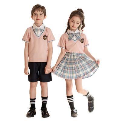 China Custom Made Wholesale Pink Short Suit Children School Uniform School Uniform Designs for Boys and Girls Sleeve for sale