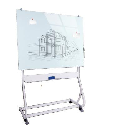 China Hot Sale Reusable 2023 2024 Flip Chart Easel Magnetic Glass 360 Degree Lockable Mobile Dry Erase Board Glass Whiteboard With Stand for sale