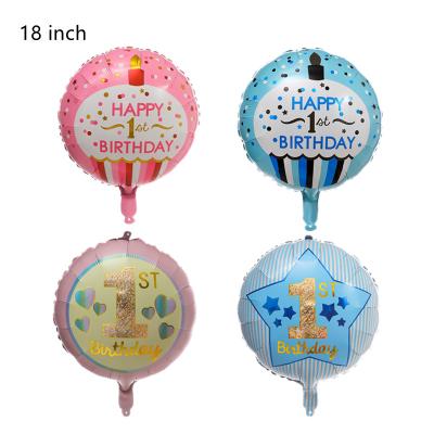 China 18 Inch Round Foil Balloon Gift Toy For 1 Year Old Baby 1st Birthday Boy Girl Pink Blue Balloon Birthday Decorations for sale