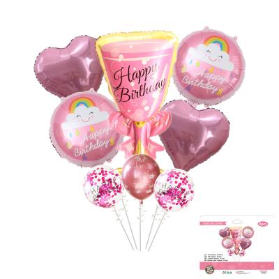 China Gift Toy Wholesale Pink Champagne Foil Balloon Set Girls Birthday Party Decoration Balloons Chrome Confetti Printed Latex Balloons for sale