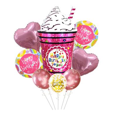 China Pink Happy Birthday Ice Cream Foil Balloon Printed Confetti Balloons Foil Balloon Bunch Toy Girls Birthday Party Gift Decoration for sale