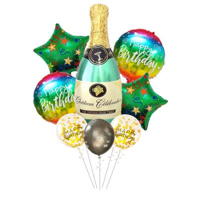 China Gift Toy Wholesale 8pcs Green Birthday Party Decoration Balloon Set Champagne Bottle Foil Balloon 18inch Gradient Foil Balloon Gift Toy for sale