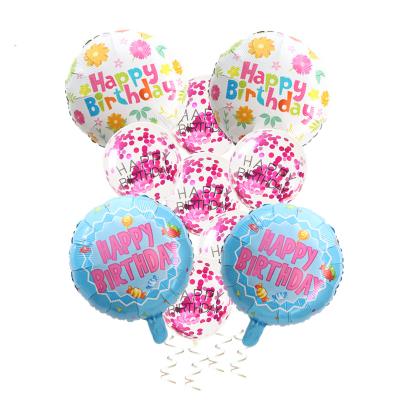 China Gift Toy 10pcs Happy Birthday Balloon Bouquet 18 Inch Foil Balloon Baby Party Decoration Round Confetti Latex Balloons for sale