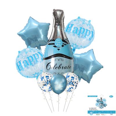 China Gift Toy Wholesale Blue Balloon Set for Men Boy Birthday Party Decoration Celebration Foil Balloon Blue Metallic Champagne Latex Balloon for sale