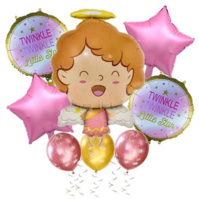 China Gift Toy Pink Cute Angel Foil Balloon Set For Girls 18 Inch Glitter Glitter Star Small Foil Balloon For Baby Party Decoration Balloons for sale