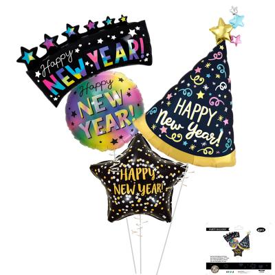 China Toy Hot Items 2022 New Year Party Decoration Champagne Foil Balloon Set Gift 18 Inch Black Gold Star Foil Balloon for sale