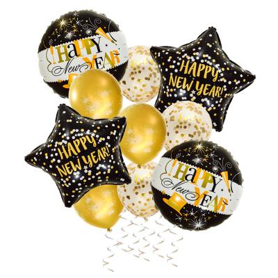 China Happy New Year Foil Balloon Set 2022 Round 18 Inch Happy New Year Balloon Star Helium Foil Balloon For New Year Party Decoration for sale