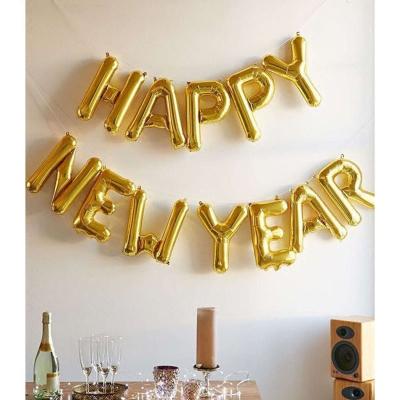 China New Year Decor 16 Inch Gold/Red Happy New Year Letters Foil Balloons Sets For New Year Party Decoration Foil Foil Balloon Set 2022 for sale