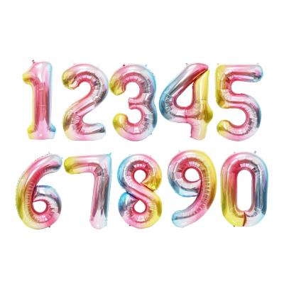 China Celebrations Paper Card Packaging 32 Inch 0-9 Number Foil Balloon Helium Wedding Decoration Gradient Color Digital Foil Balloon for sale