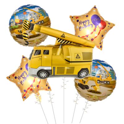 China Gift Toy 5pcs/set Crane Forklift Excavator Shaped Foil Balloon Set Construction Truck Theme Party Decoration Boy's Birthday Party for sale